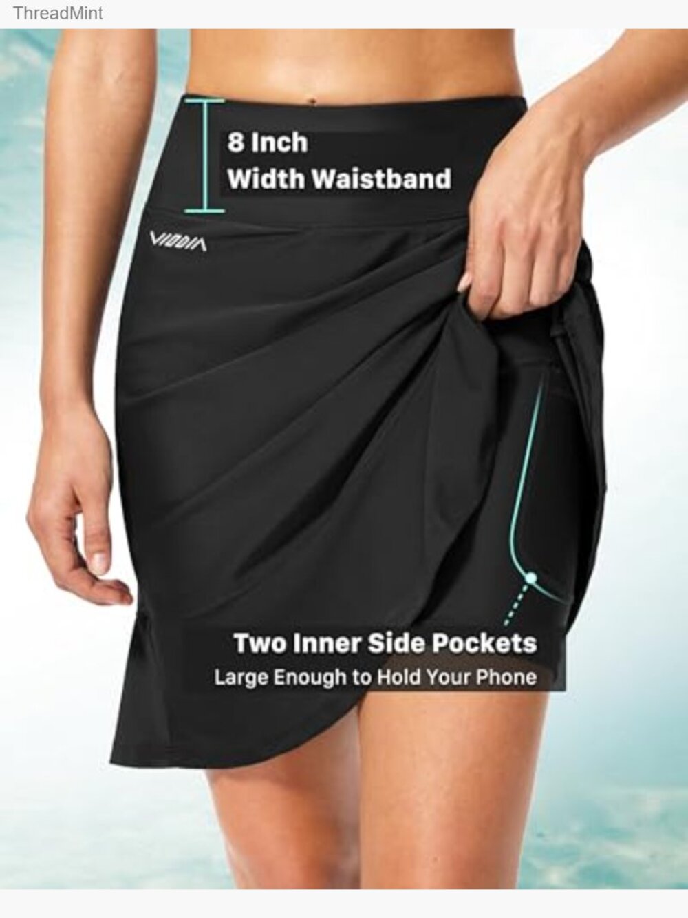 20" Long Swim Skirt High Waisted Ruffle Skort Modest Knee Length Bottoms - Picture 5 of 7